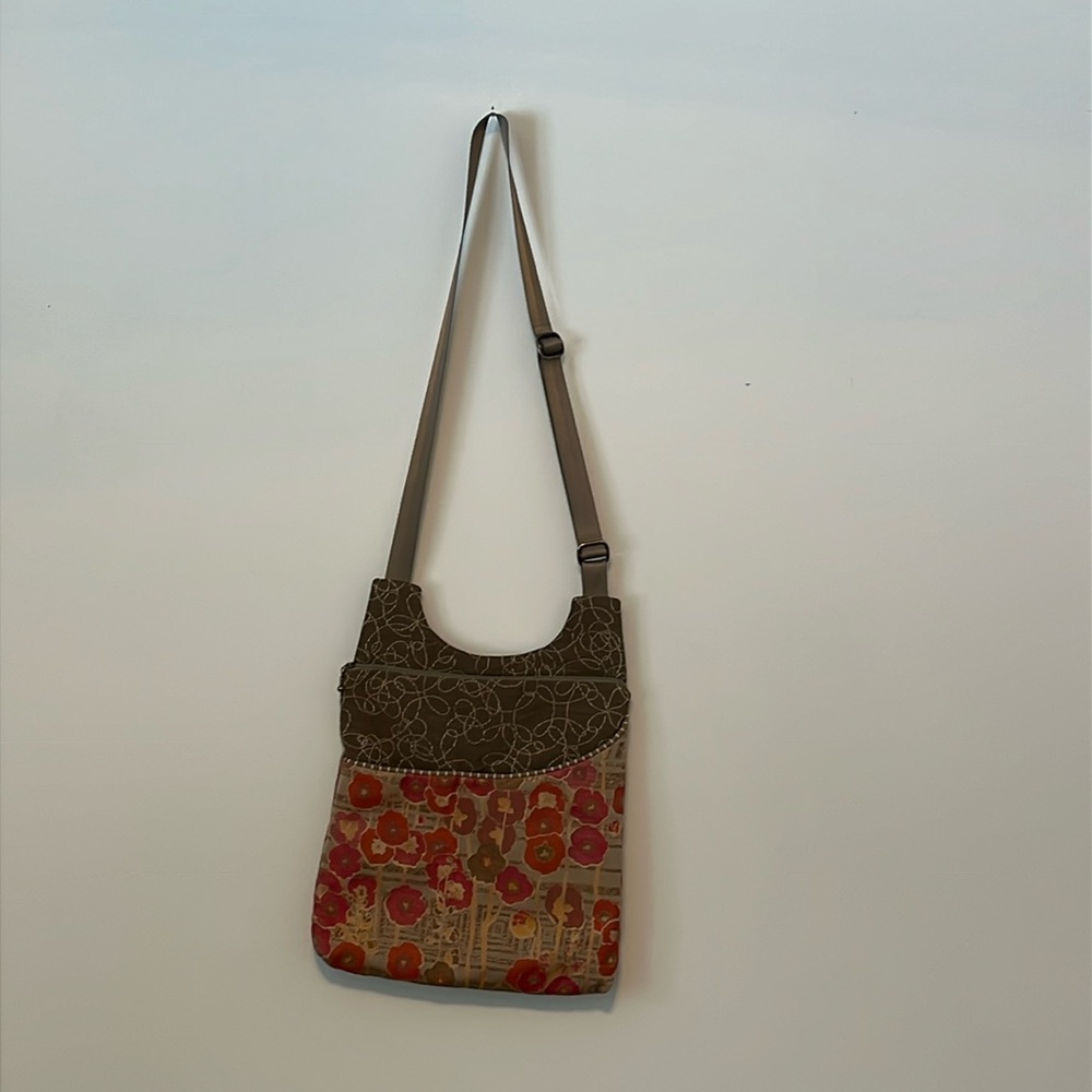 Maruca Café Sling Fabric Adjustable Crossbody Handbag Handmade Pockets Zipper
